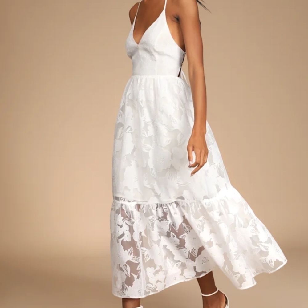 Lulu's White Floral Backless Dress